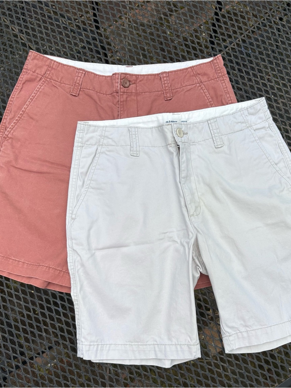 2 Old Navy Lived-In Straight Chino Men’s Shorts (salmon and light khaki)
